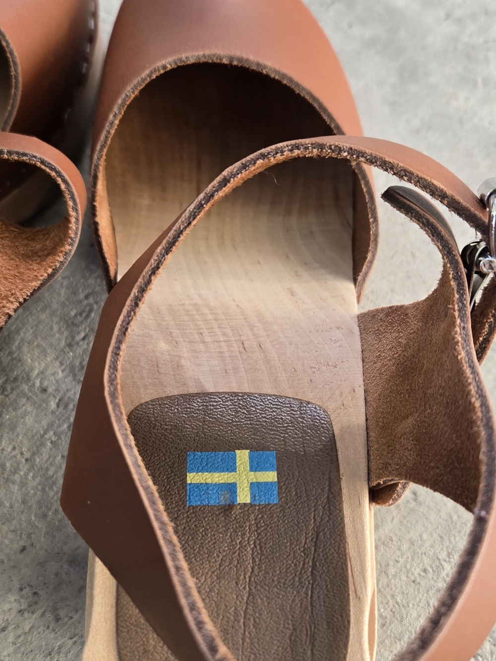 MIA Chestnut Brown Leather Clog Sandals with Buckle Strap - Picture 8 of 9